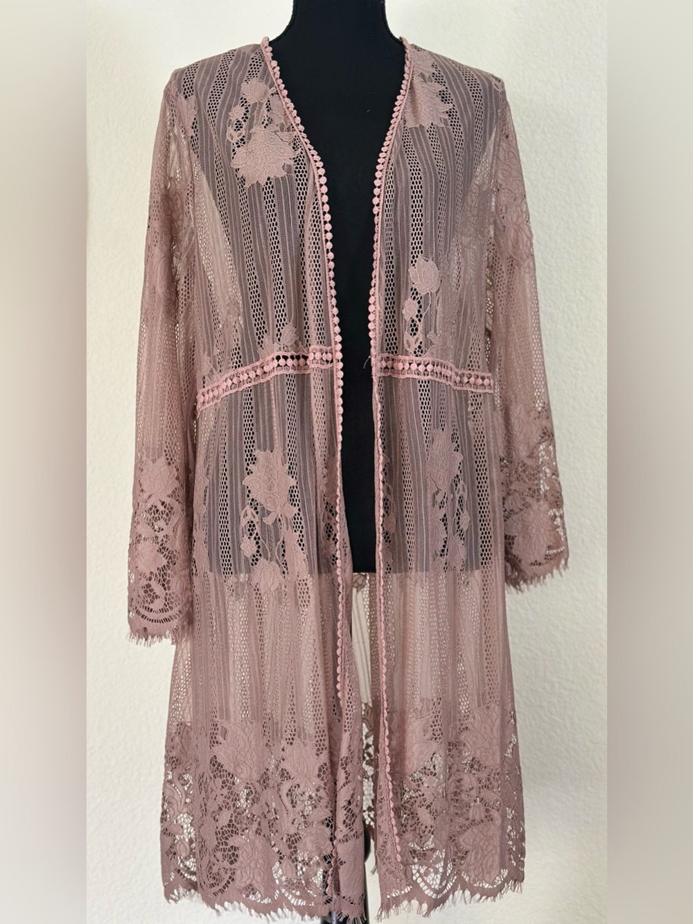 Miss Chievous XL Mauve Lace Duster Kimono Sheer Boho Cardigan